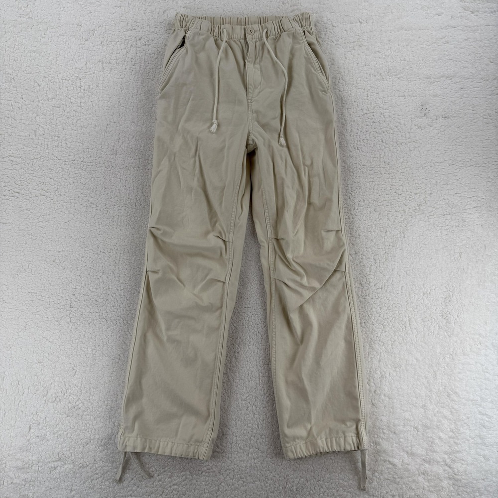 Tna Pants Womens Small Beige 100% Cotton Twill Jogger Elastic Waist Casual